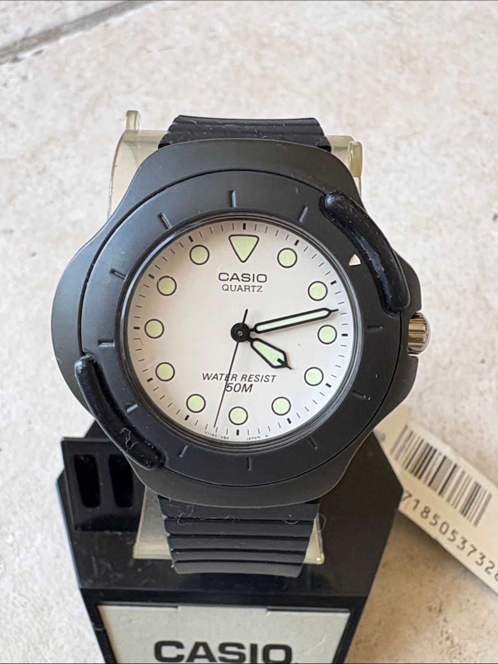 Casio Black Watch with White Dial and Luminous Markers
